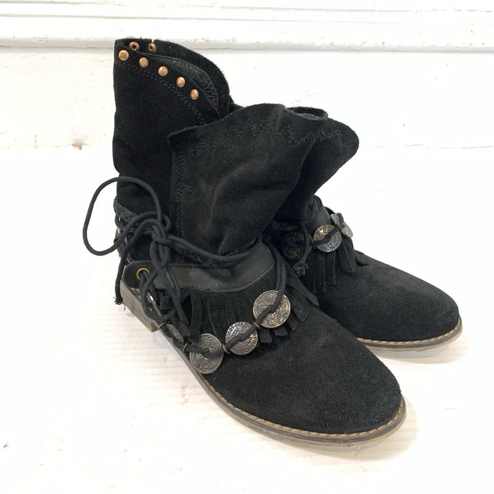 Musse & Cloud Anaeh Boots Women's 8 Black Suede Boho Western Fringe Festival